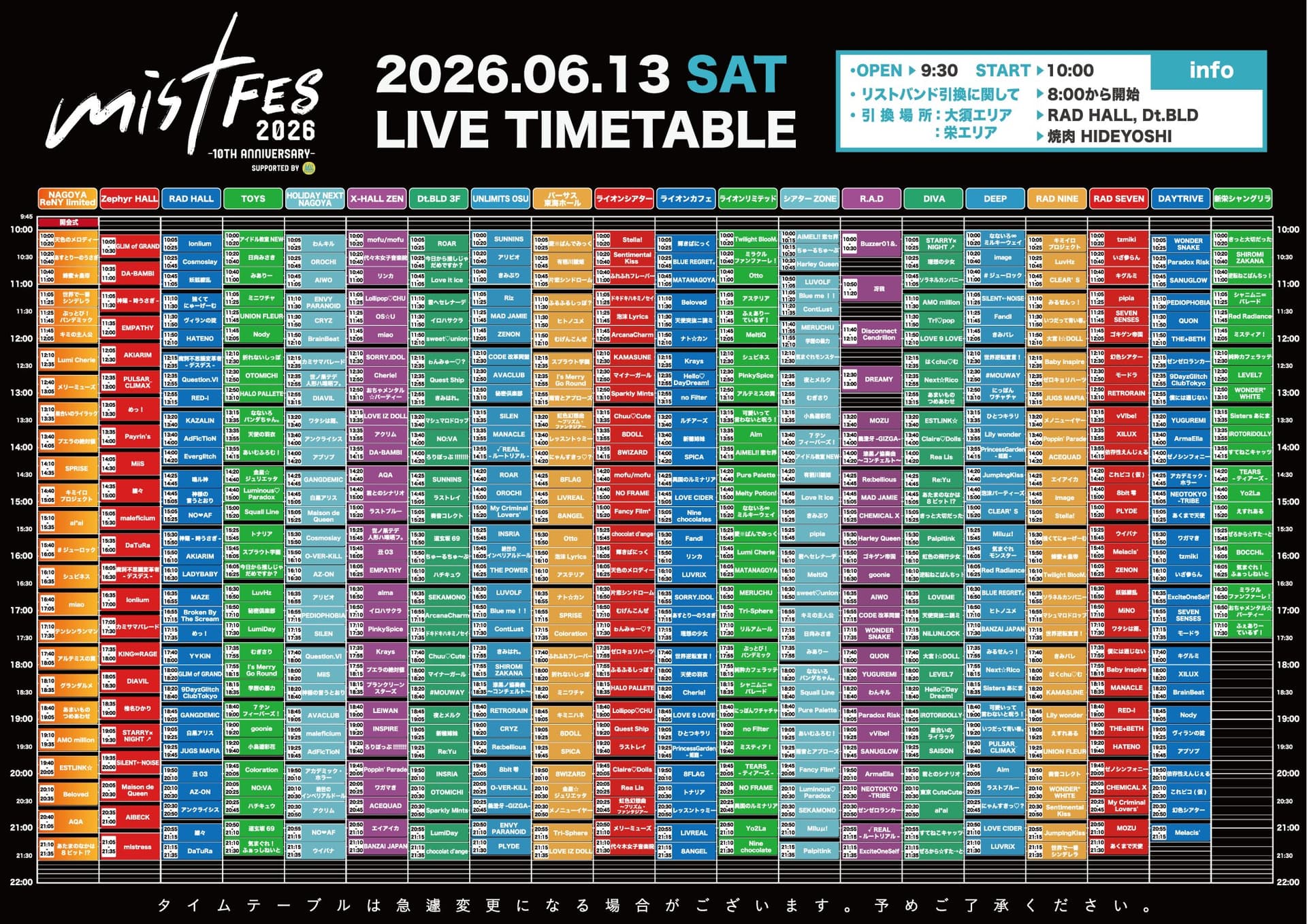 動員重要『 mistFES 2026 -10th anniversary- Supported My-th 』 @ 名古屋大須・栄エリア