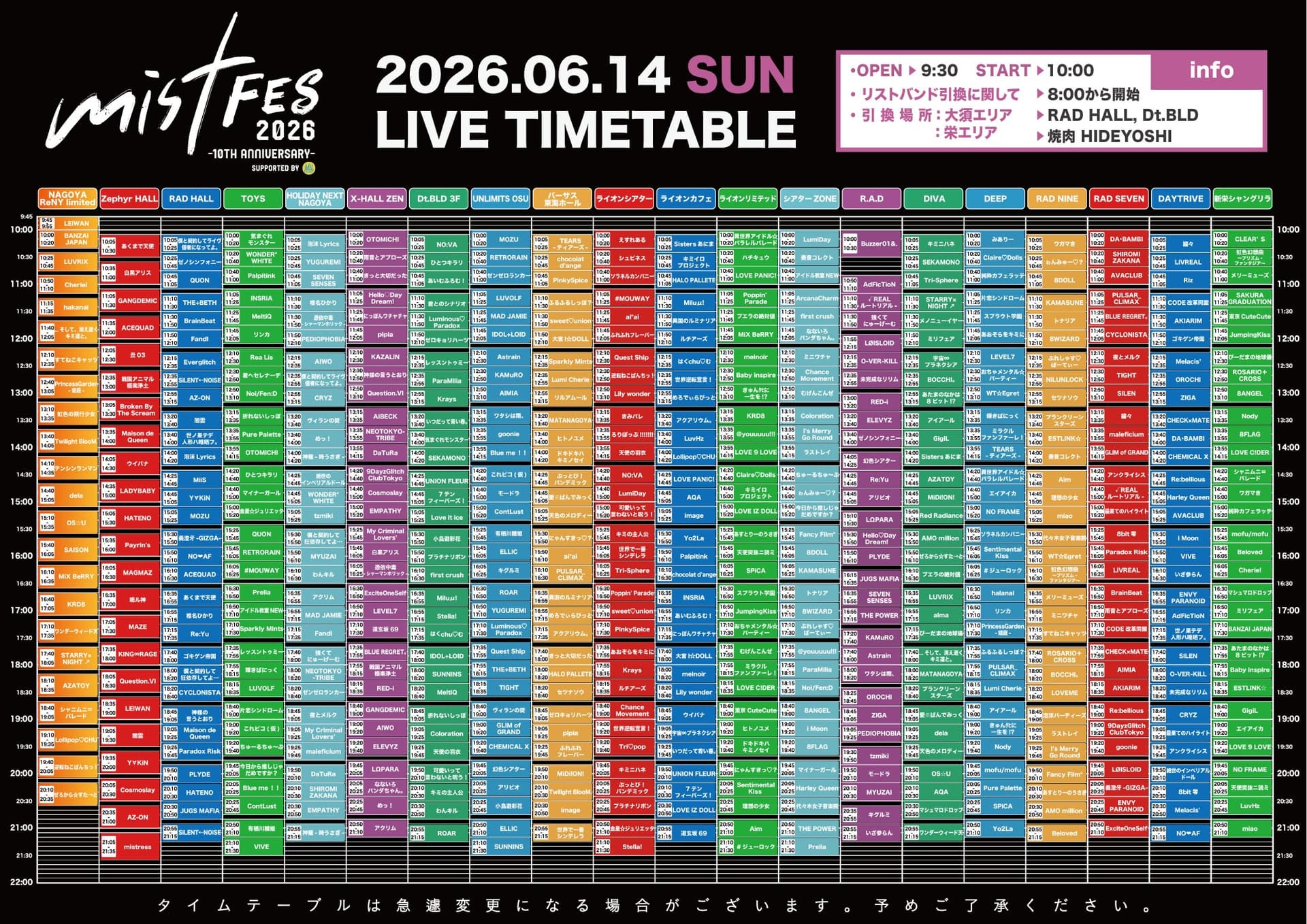 動員重要『 mistFES 2026 -10th anniversary- Supported My-th 』 @ 名古屋大須・栄エリア